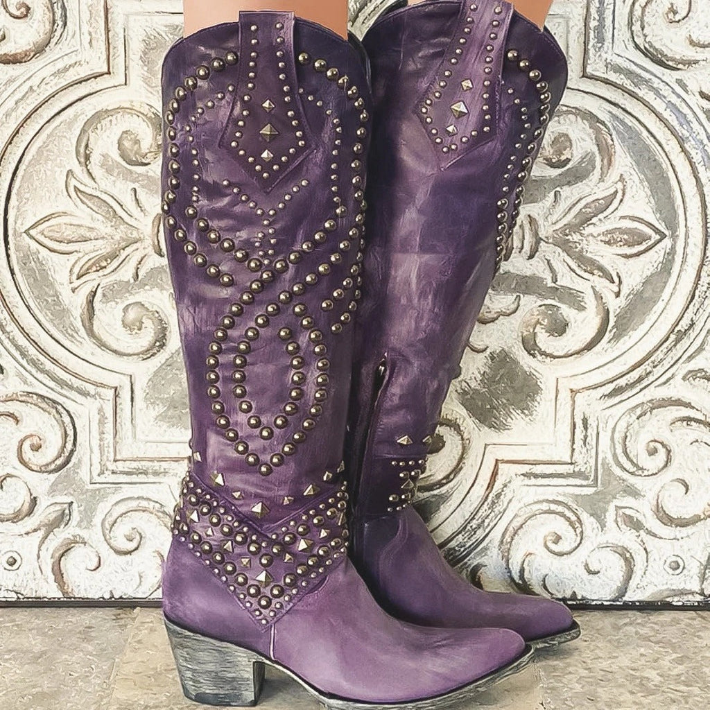 Women's Rivet Chunky Heel Boots