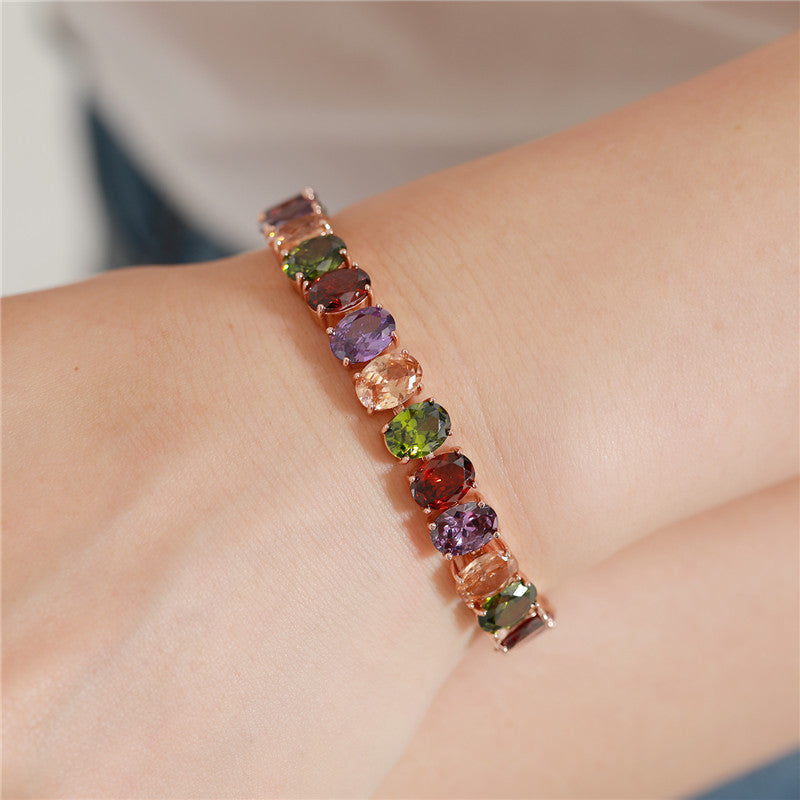 Women's Fashionable Rose Gold Zircon Fresh Simple Rhinestone Brace Bracelet