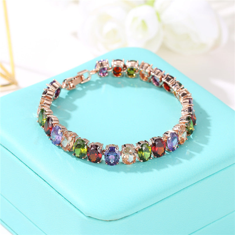 Women's Fashionable Rose Gold Zircon Fresh Simple Rhinestone Brace Bracelet