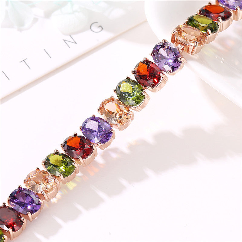 Women's Fashionable Rose Gold Zircon Fresh Simple Rhinestone Brace Bracelet