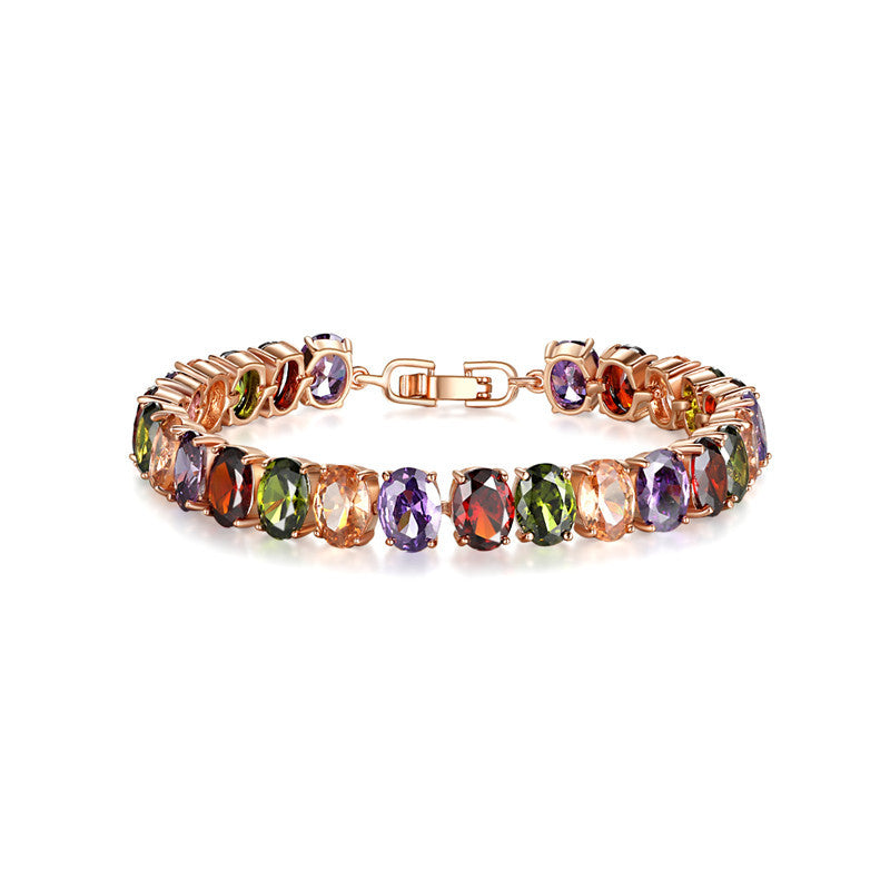 Women's Fashionable Rose Gold Zircon Fresh Simple Rhinestone Brace Bracelet
