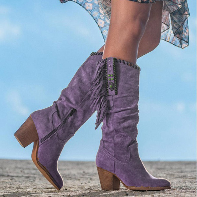 Women's Frosted High-Tube Fringed Boots