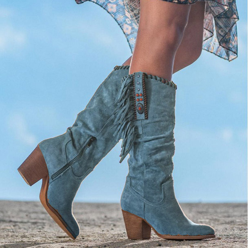 Women's Frosted High-Tube Fringed Boots
