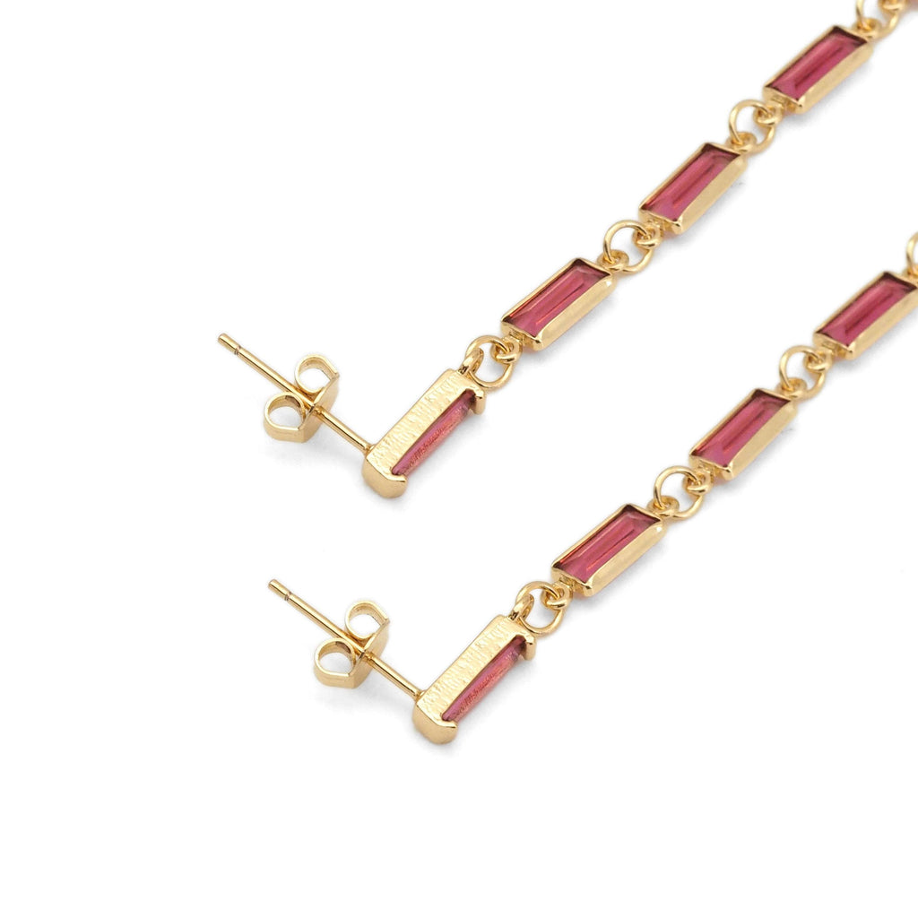 Baguette CZ Long Dangle Stud Earrings, Sku#Y858