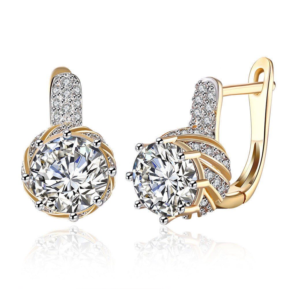 Zircon Earrings Female Stylish Round Diamond