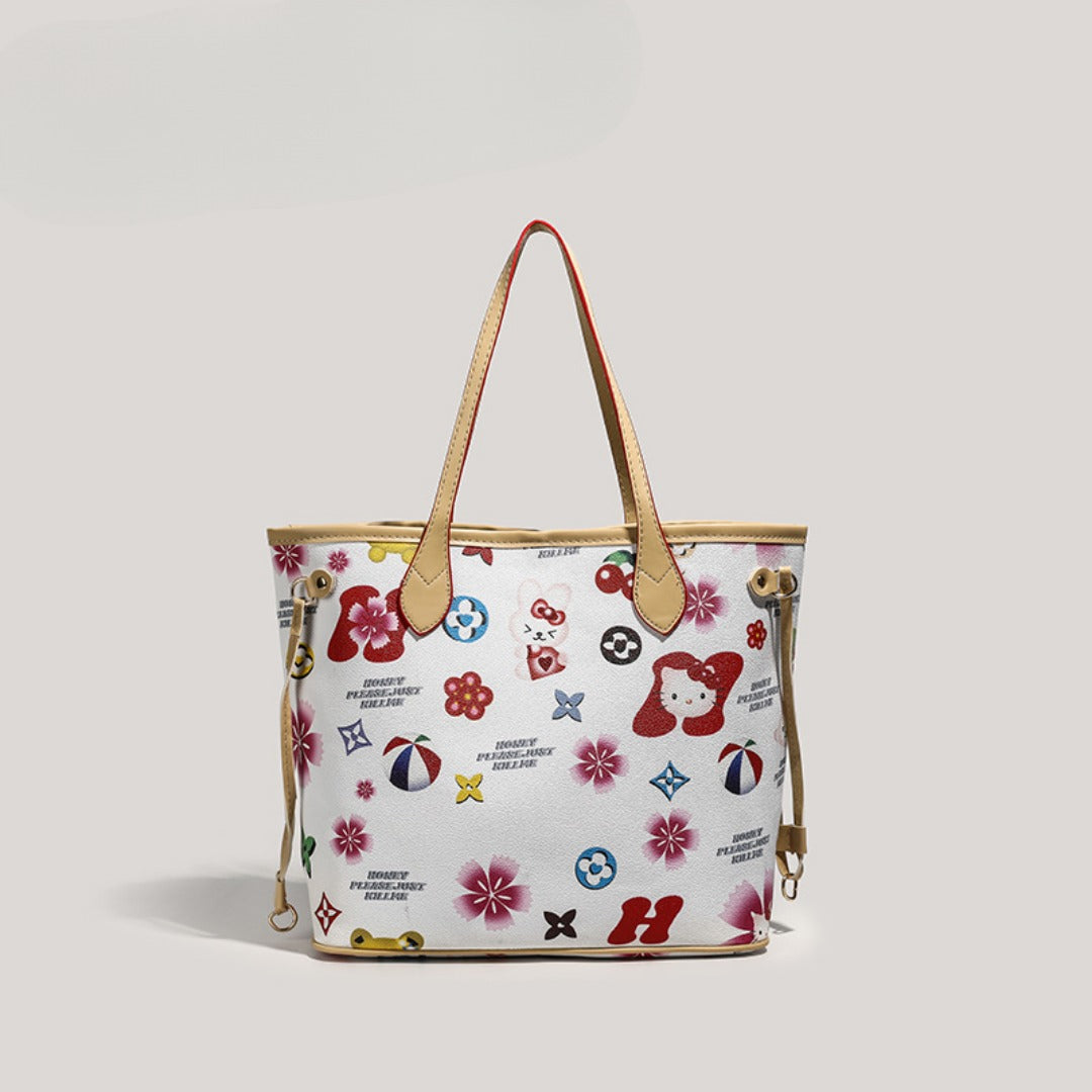 Cute large capacity tote bag, commuter cartoon versatile handbag for women, top handle purse