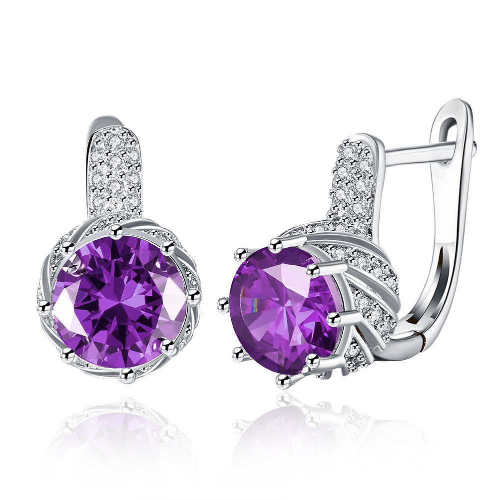 Zircon Earrings Female Stylish Round Diamond
