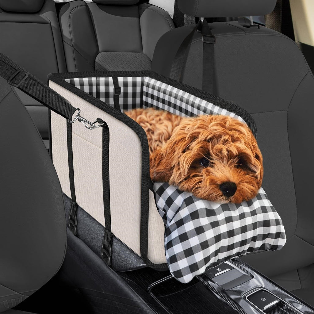 Plaid Pet Car Seat with Cushion – Cozy Travel Seat for Dogs & Cats