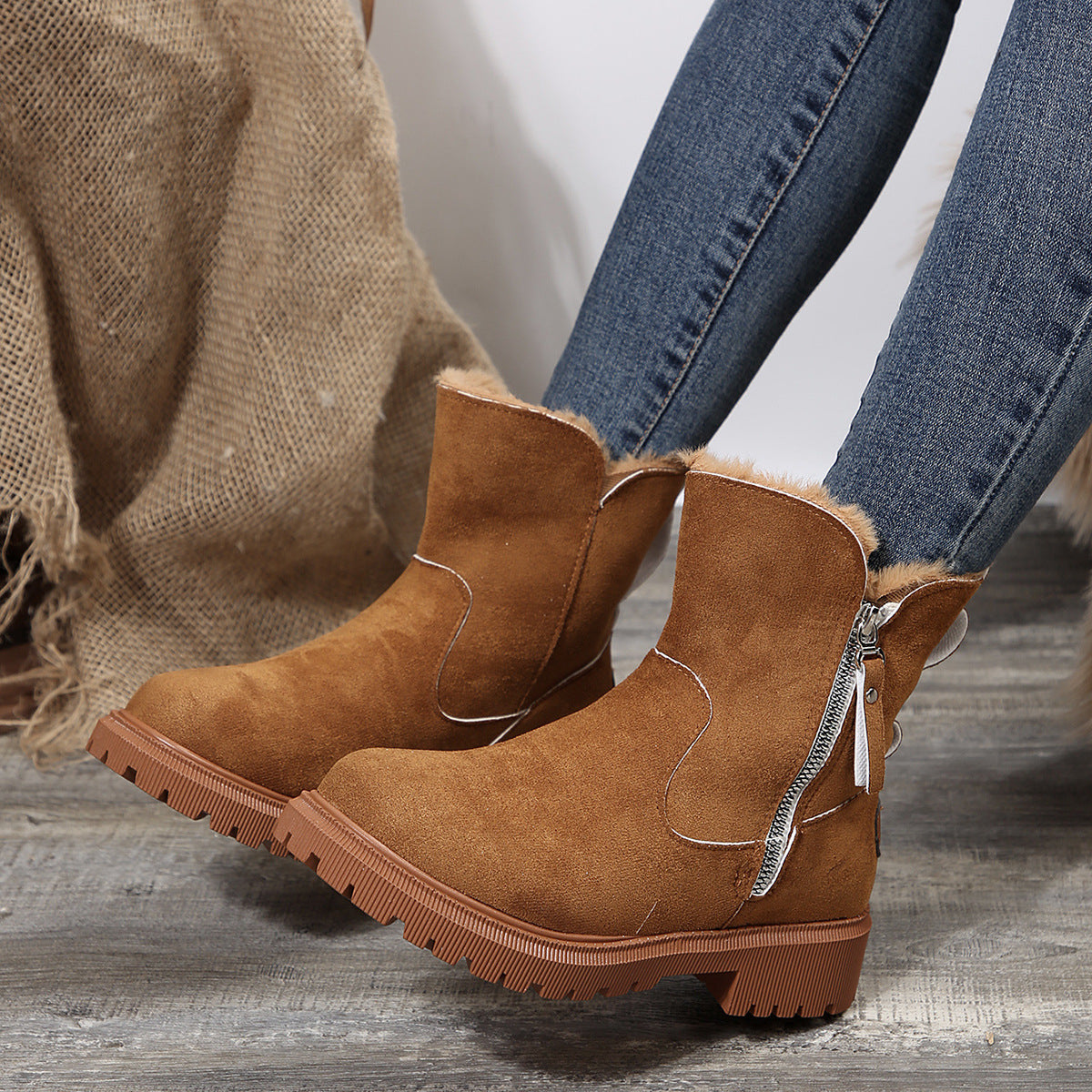 Women's Short Suede Snow Boots
