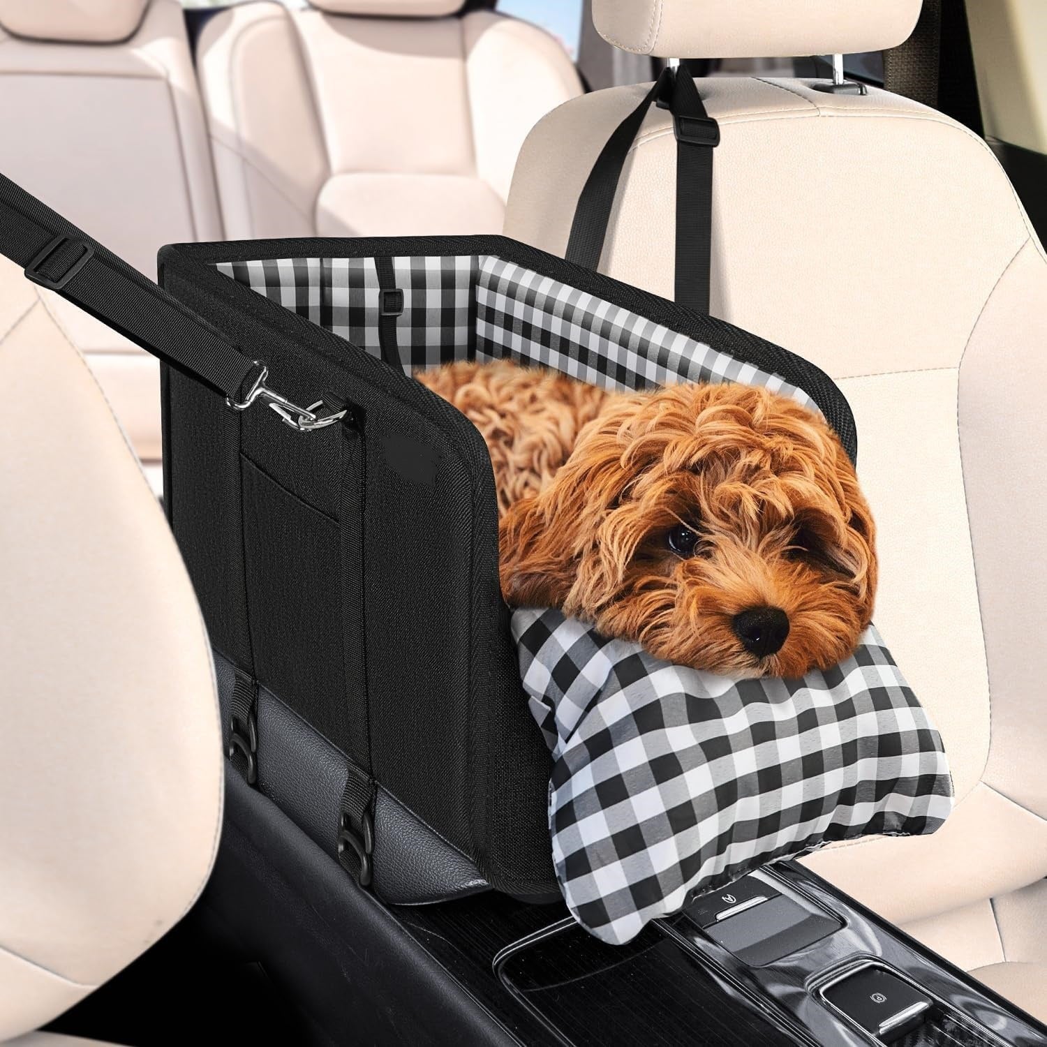 Plaid Pet Car Seat with Cushion – Cozy Travel Seat for Dogs & Cats