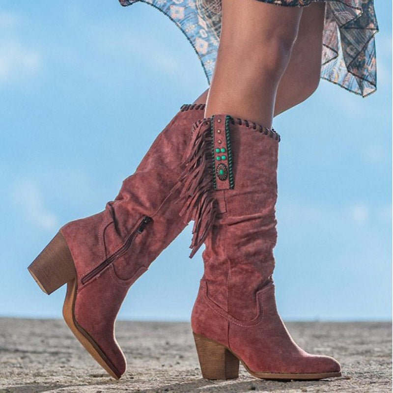 Women's Frosted High-Tube Fringed Boots