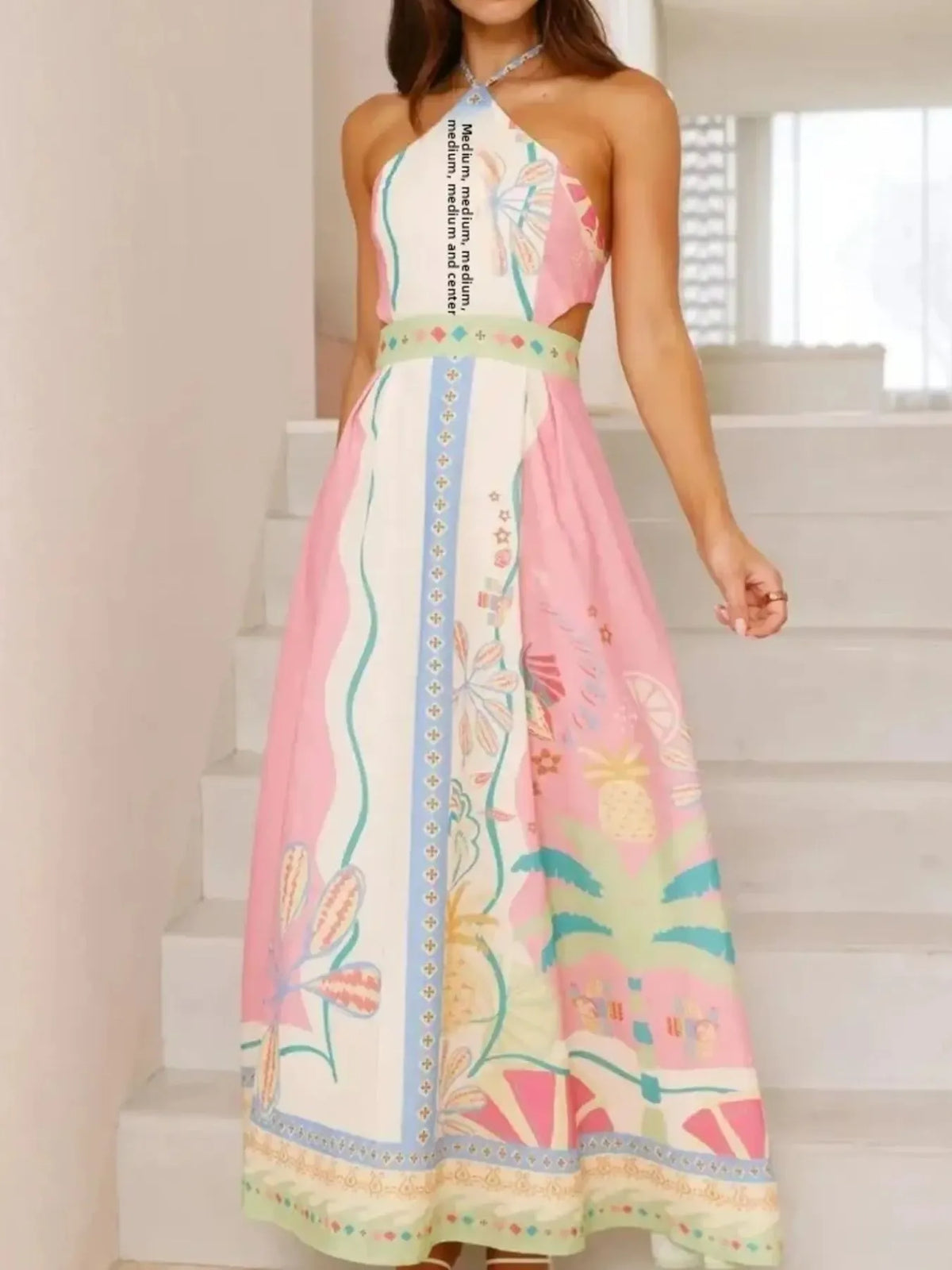 Halter Neck Printed Maxi Dress