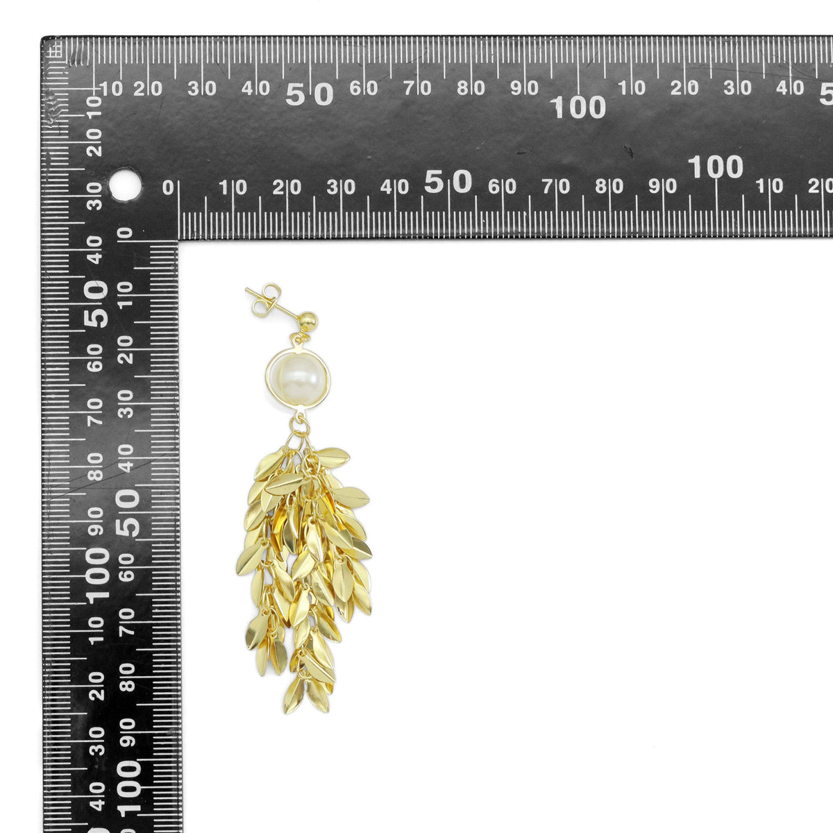 White Pearl Long Wheat Cluster Dangle Earrings, Sku#Y912