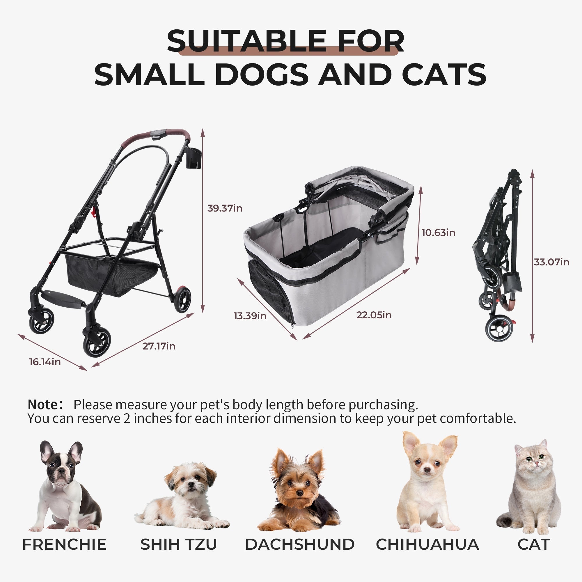 4-Wheel Foldable Pet Stroller for Dogs and Cats