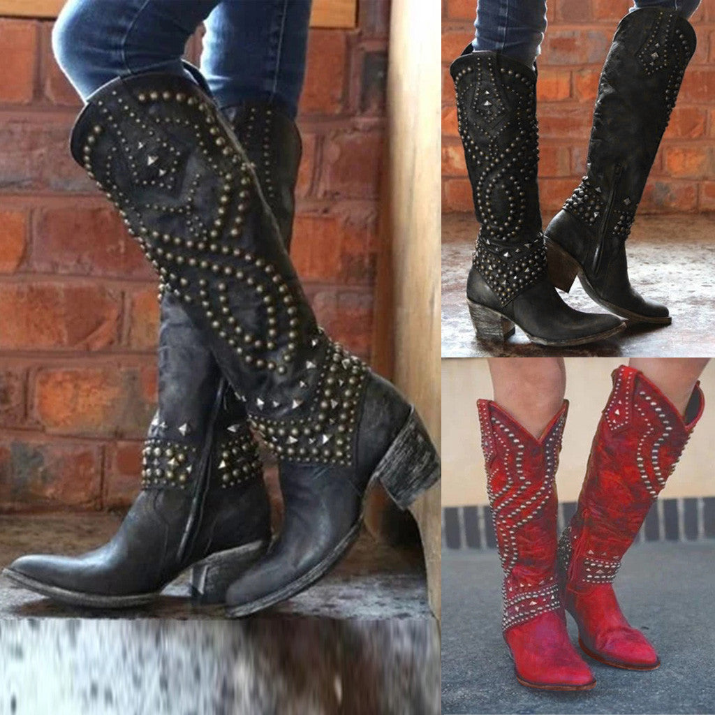 Women's Rivet Chunky Heel Boots