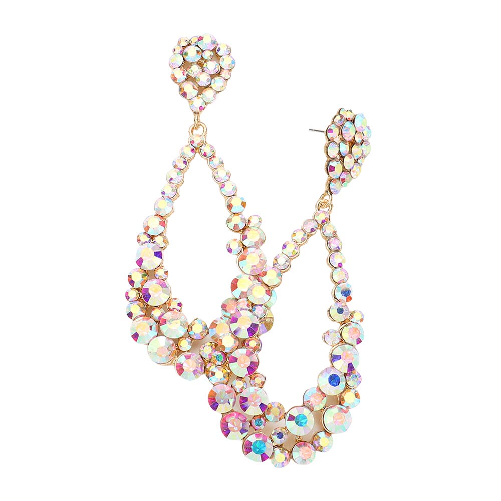 Women's Crystal Bubble Cluster Teardrop Evening Dangle Earrings