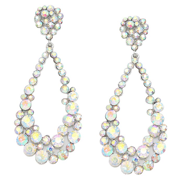 Women's Crystal Bubble Cluster Teardrop Evening Dangle Earrings