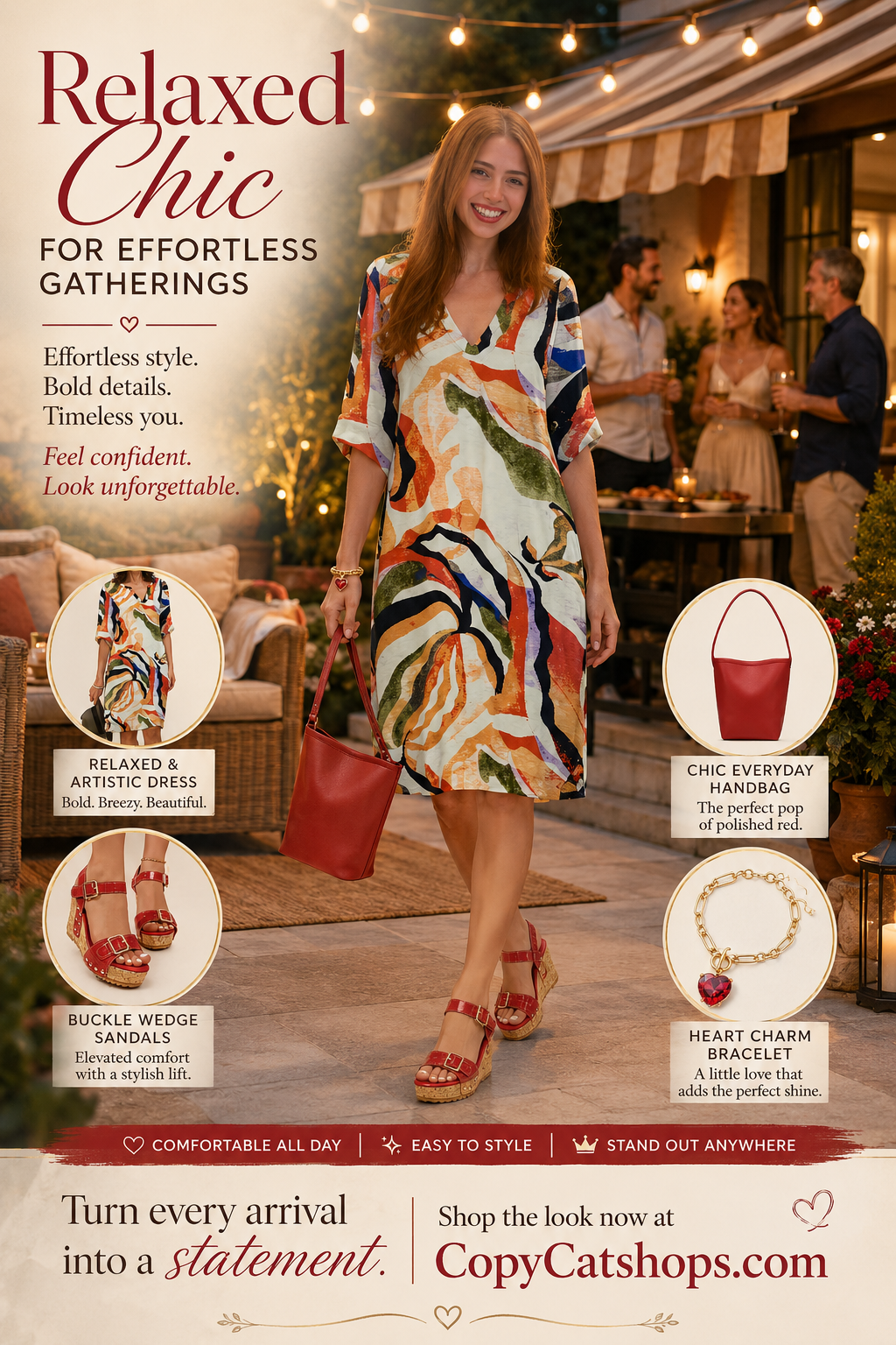 Womens Casual Relaxed-fit Elegant V-neck Dress