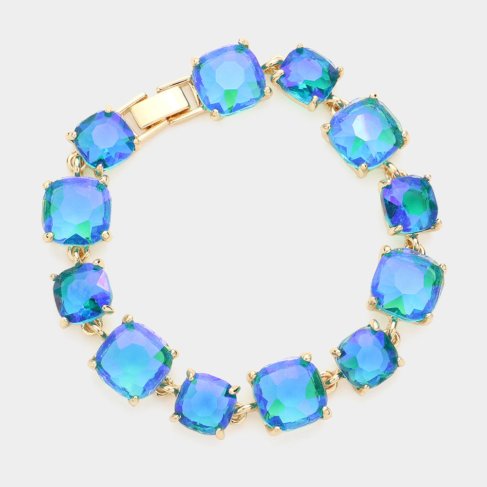 Women's Cushion Square Stone Link Evening Bracelet
