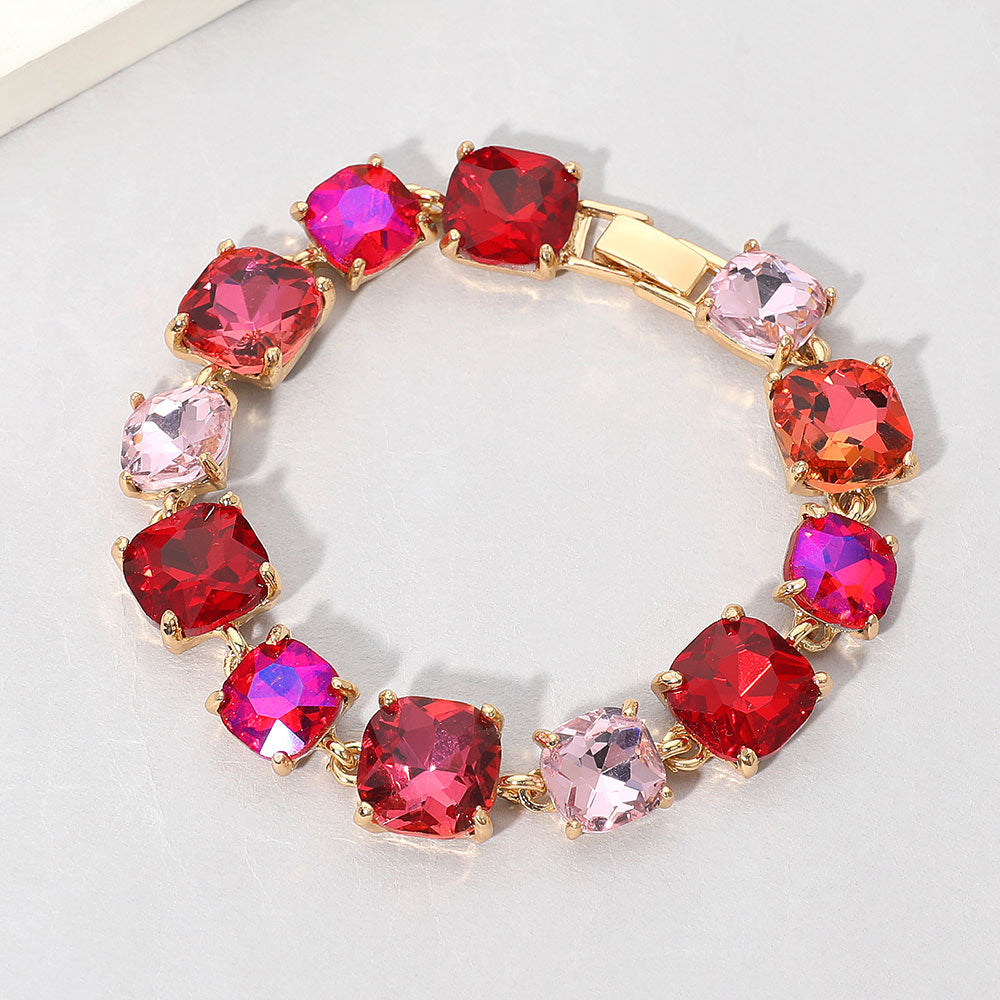Women's Cushion Square Stone Link Evening Bracelet