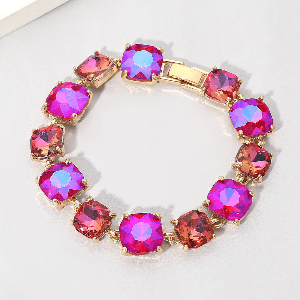 Women's Cushion Square Stone Link Evening Bracelet