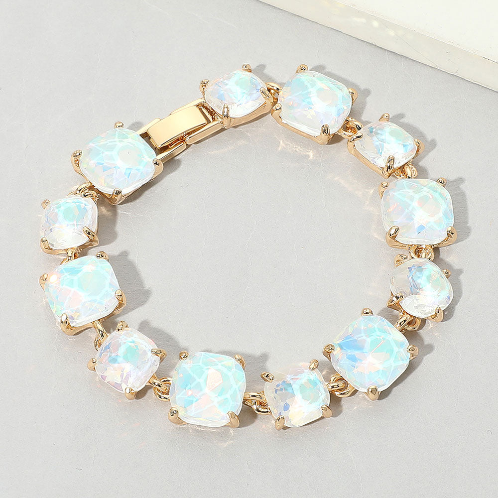 Women's Cushion Square Stone Link Evening Bracelet