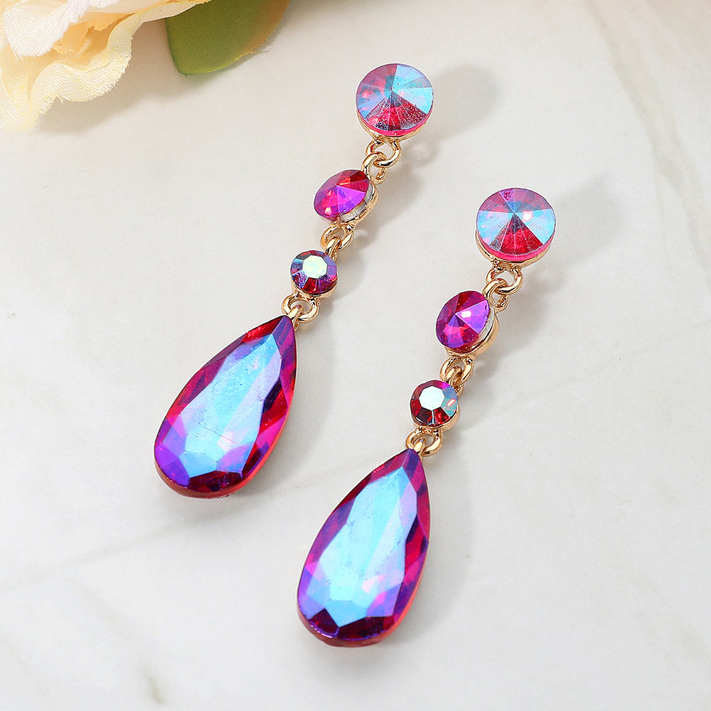 Women's Elegant Multi Faceted Crystal Dangle Statement Earrings