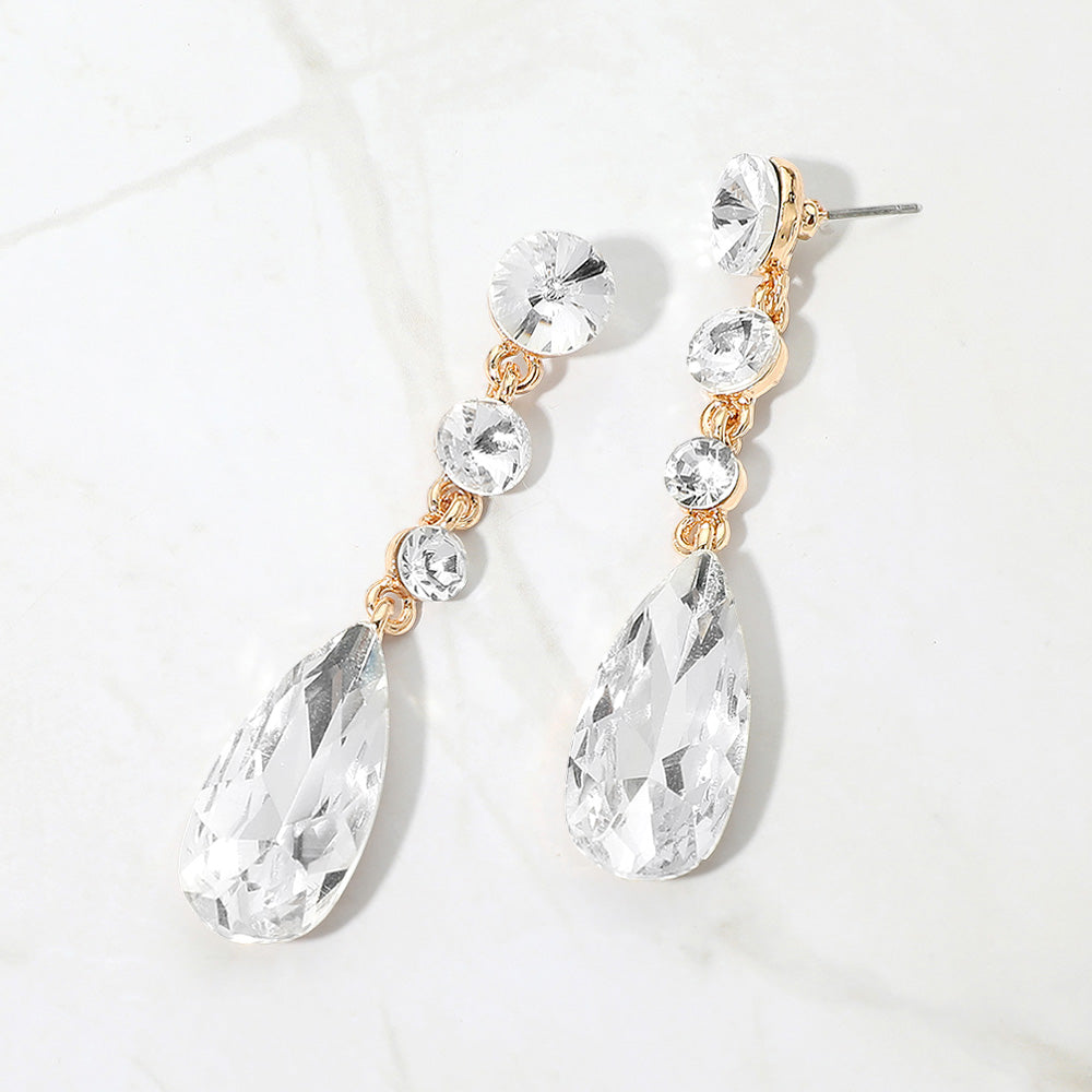 Women's Elegant Multi Faceted Crystal Dangle Statement Earrings