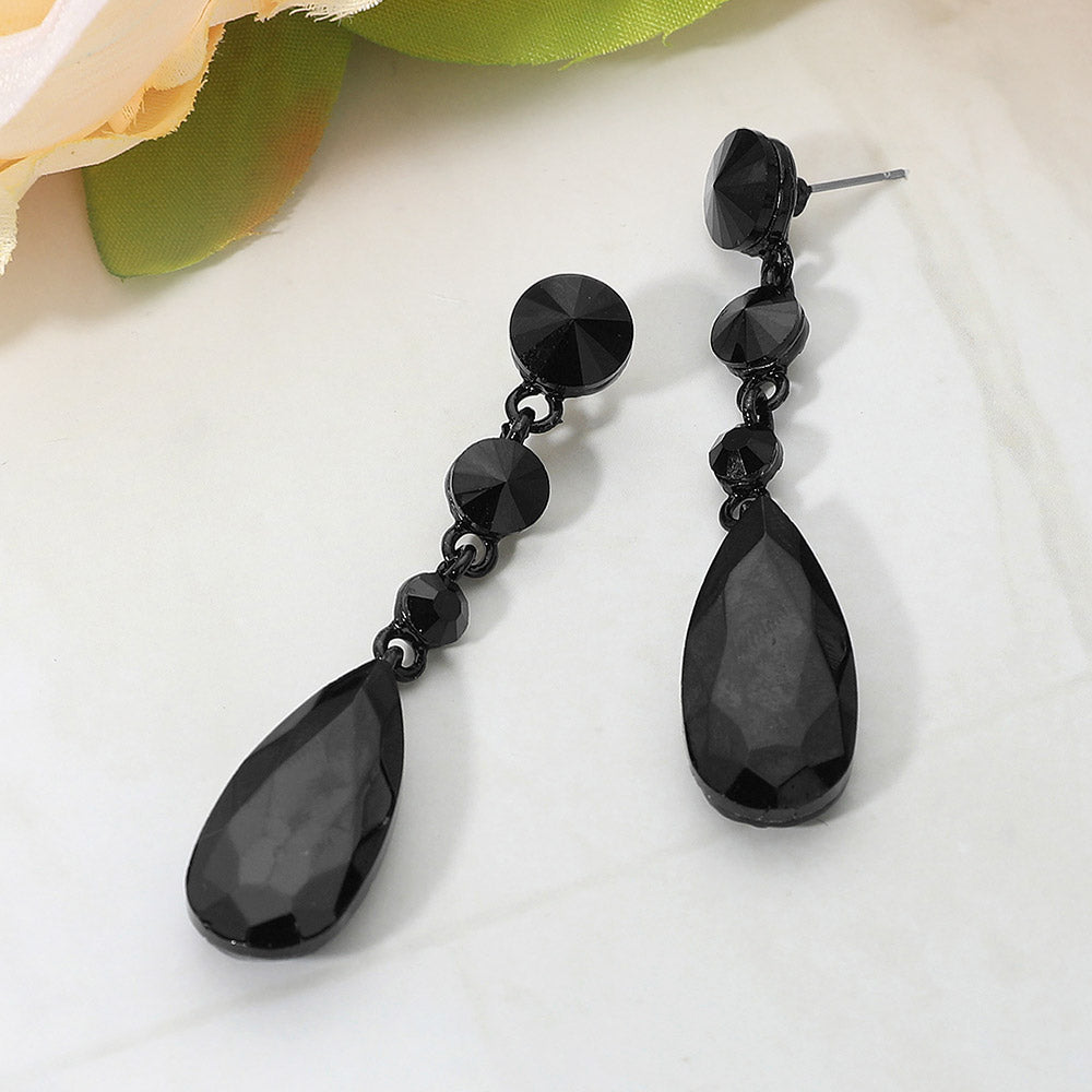 Women's Elegant Multi Faceted Crystal Dangle Statement Earrings