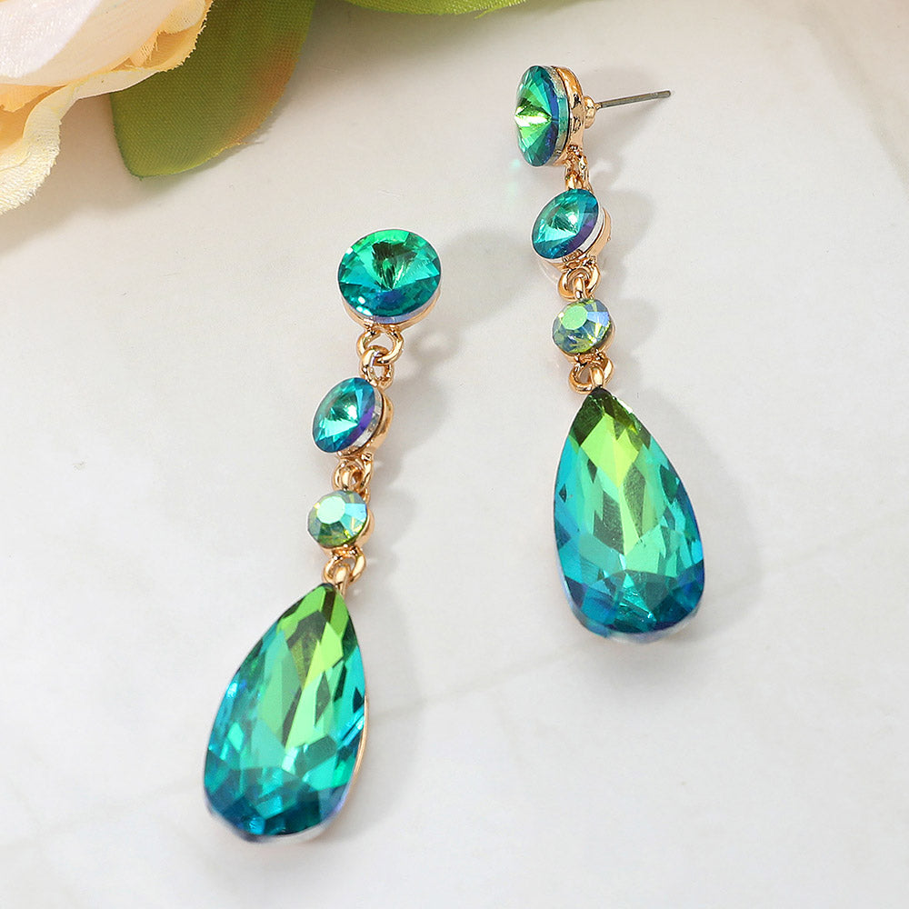 Women's Elegant Multi Faceted Crystal Dangle Statement Earrings