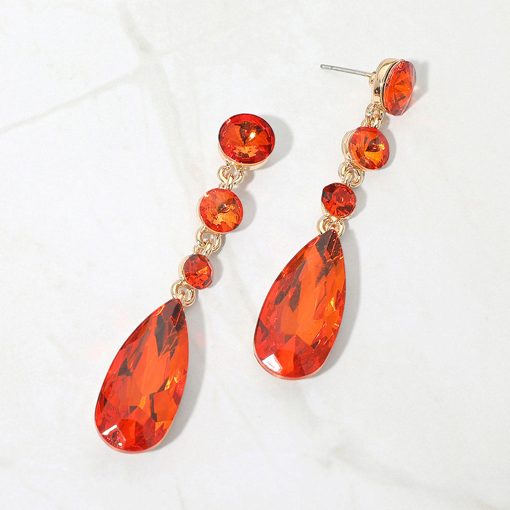 Women's Elegant Multi Faceted Crystal Dangle Statement Earrings