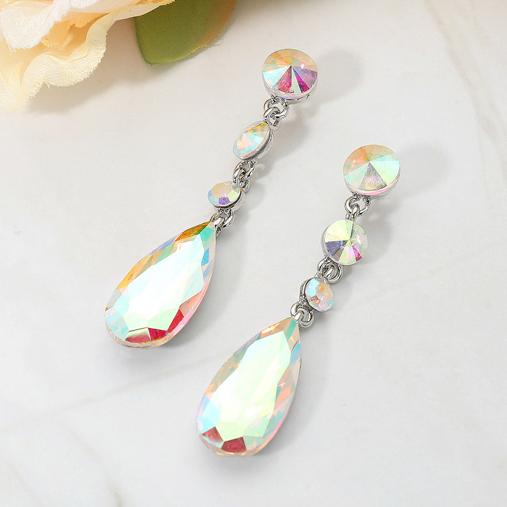 Women's Elegant Multi Faceted Crystal Dangle Statement Earrings