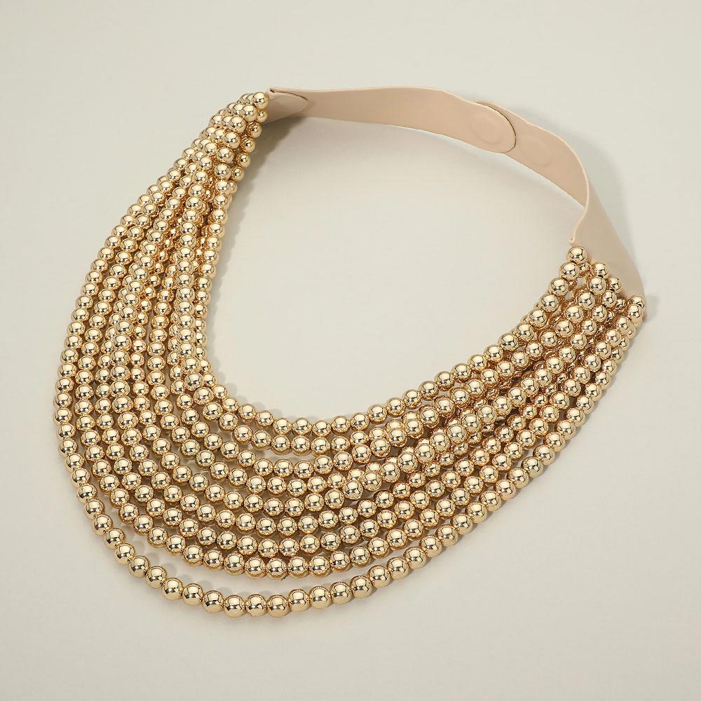 Marbled Ball Beaded Multi Layered Faux Leather Magnetic Necklace