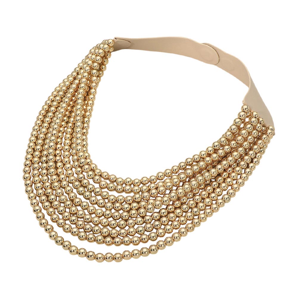 Marbled Ball Beaded Multi Layered Faux Leather Magnetic Necklace