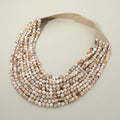 Marbled Ball Beaded Multi Layered Faux Leather Magnetic Necklace