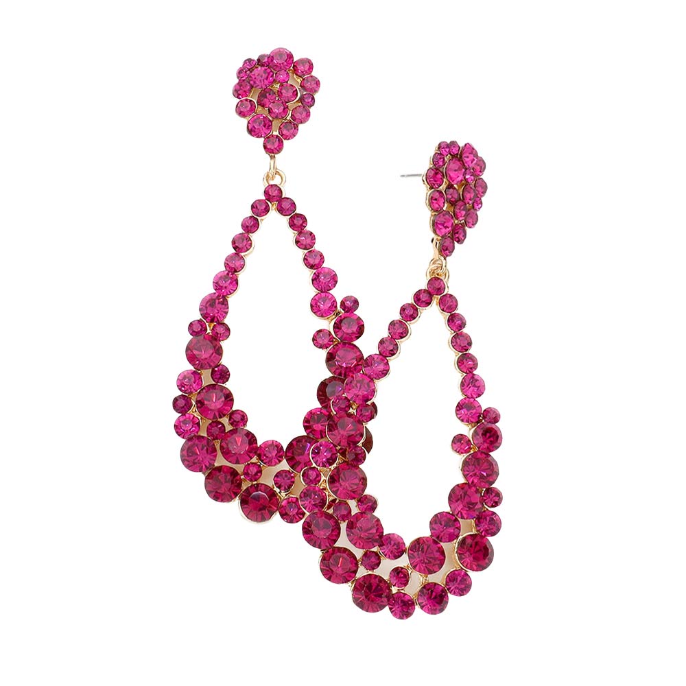 Women's Crystal Bubble Cluster Teardrop Evening Dangle Earrings