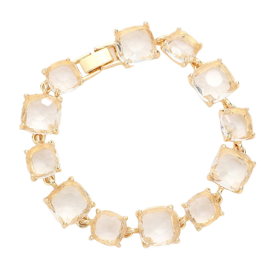 Women's Cushion Square Stone Link Evening Bracelet