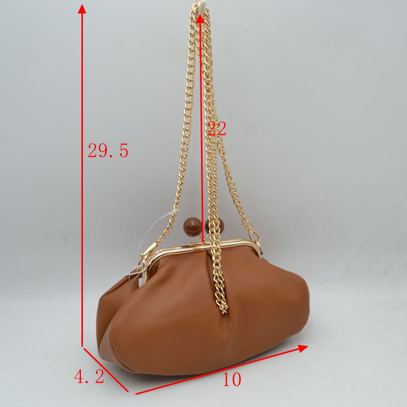 Ruched Kiss Lock Clutch Shoulder Bag with Detachable Gold Chain Strap