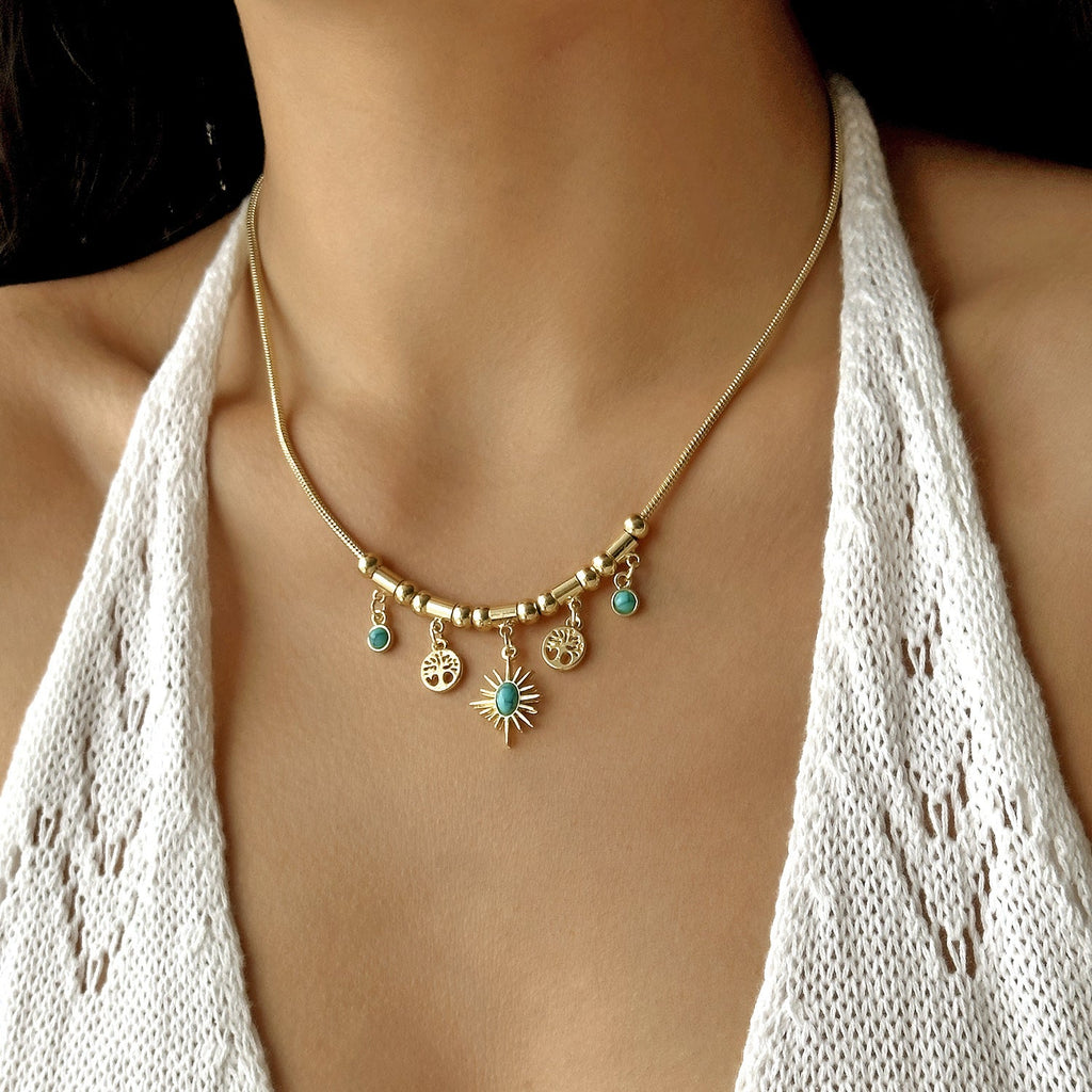 Turquoise Niche Vintage Sunflower Affordable Luxury Jewelry Set