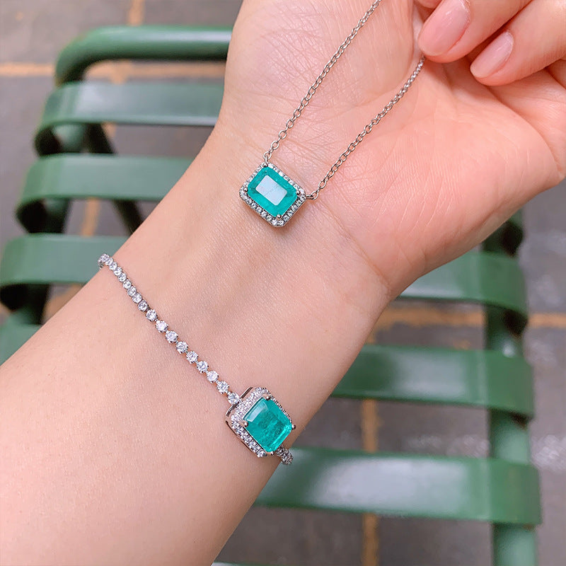 Women's Simple Small Square Paraiba Zircon Elegant Jewelry Set