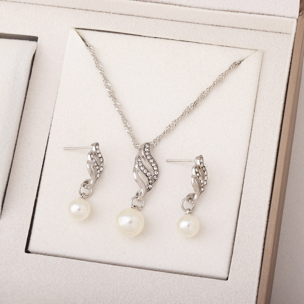 Temperament Simple Spiral Pearl Gold Sier Jewelry Set
