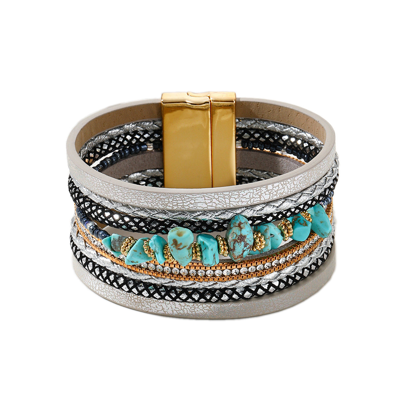Women's Beads String Leather Creative Retro Magnetic Bracelet