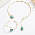 Metal Oval Turquoise Irregular Collar Retro Minority Design Jewelry Set