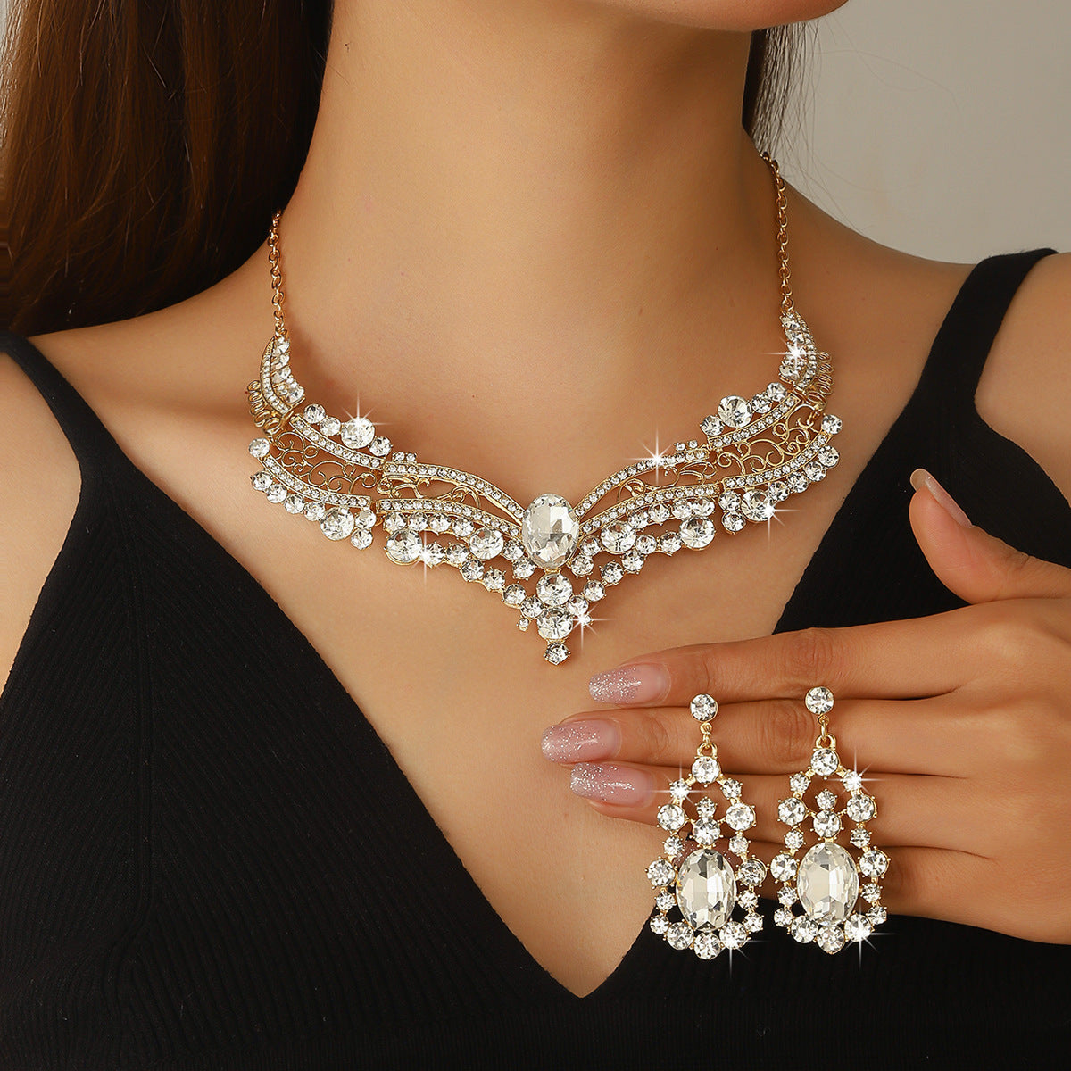 Splendid Diamond Alloy Suit Fashion Delicate Bridal Jewelry Set