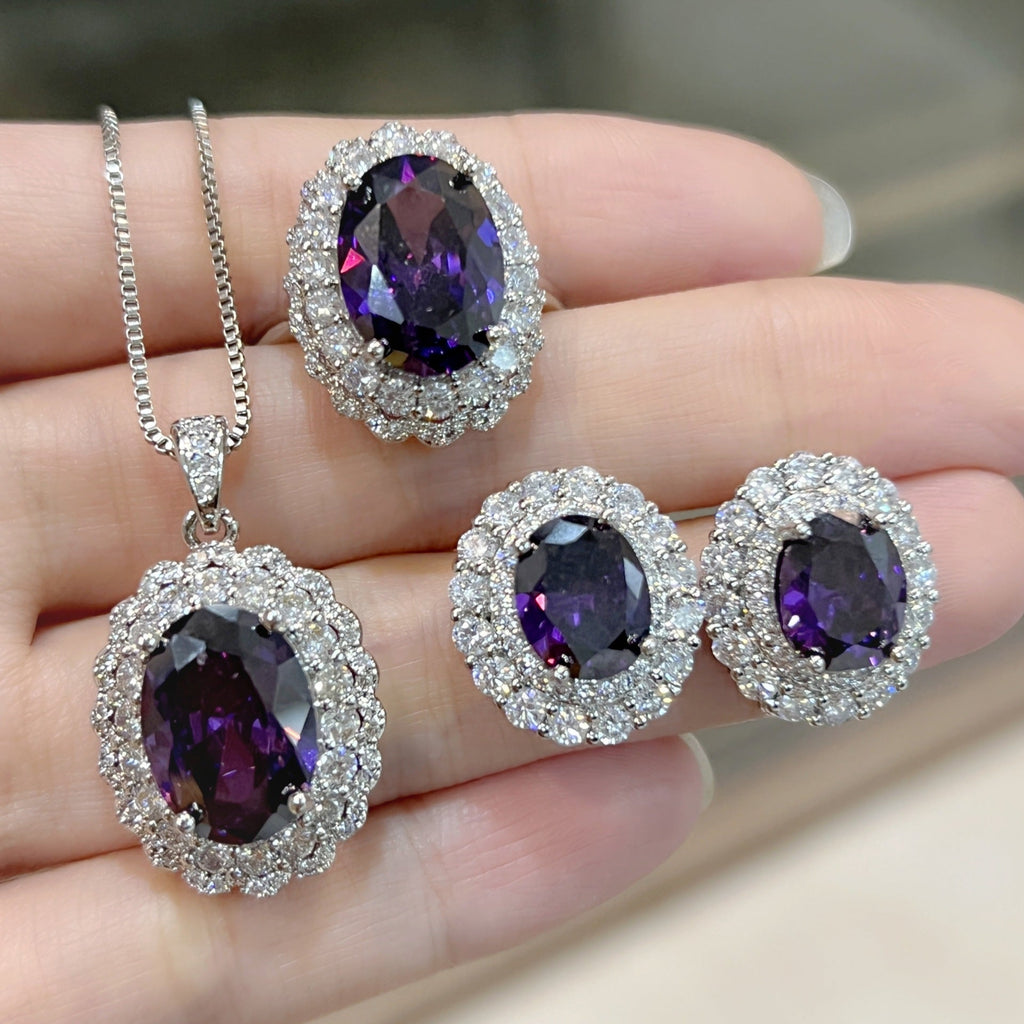 Sunflower Wool Diamond Zircon Red Yellow Purple Pink Champagne Rhinestone Jewelry Set
