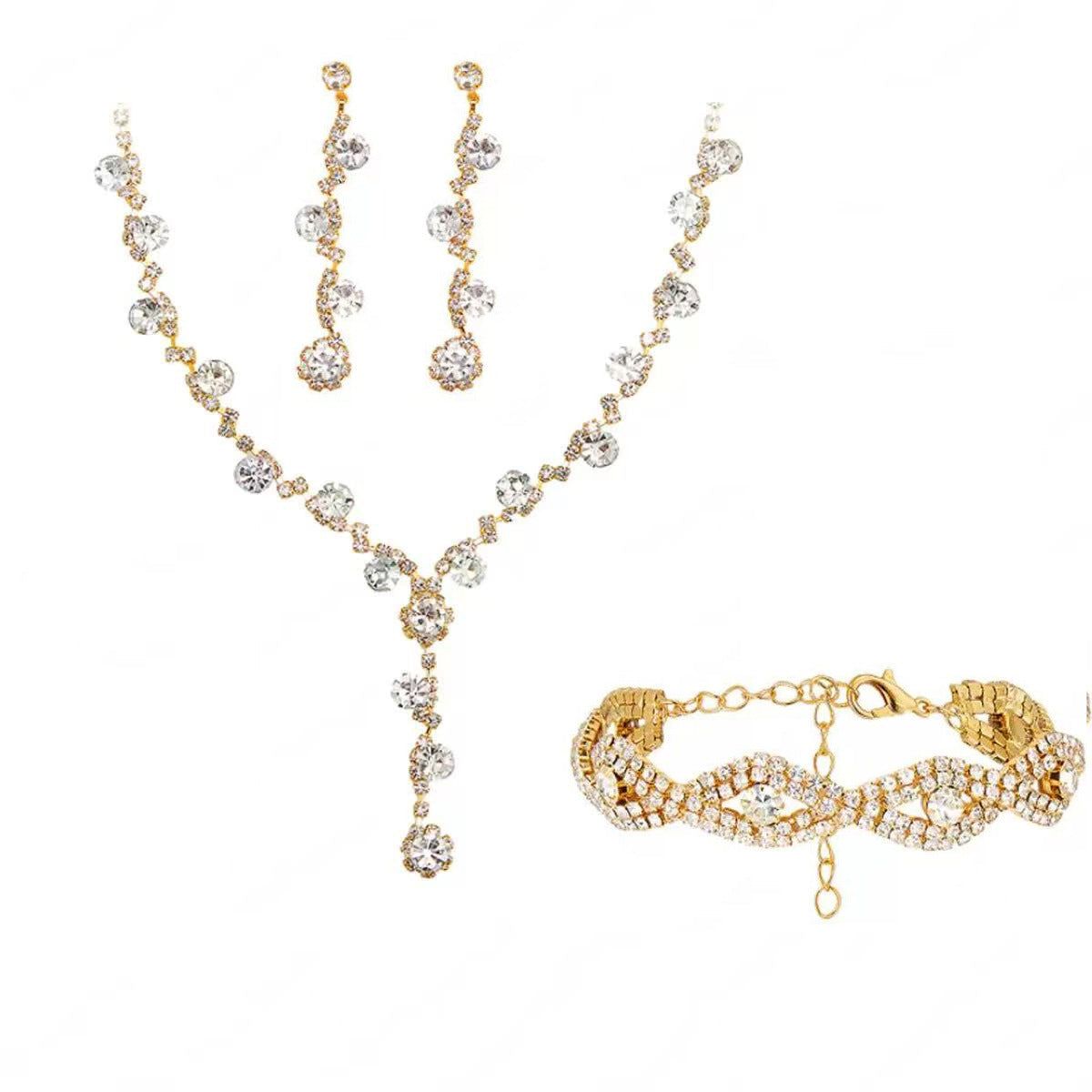 Sier Female High Class Elegant Diamond Claw Chain Jewelry Set