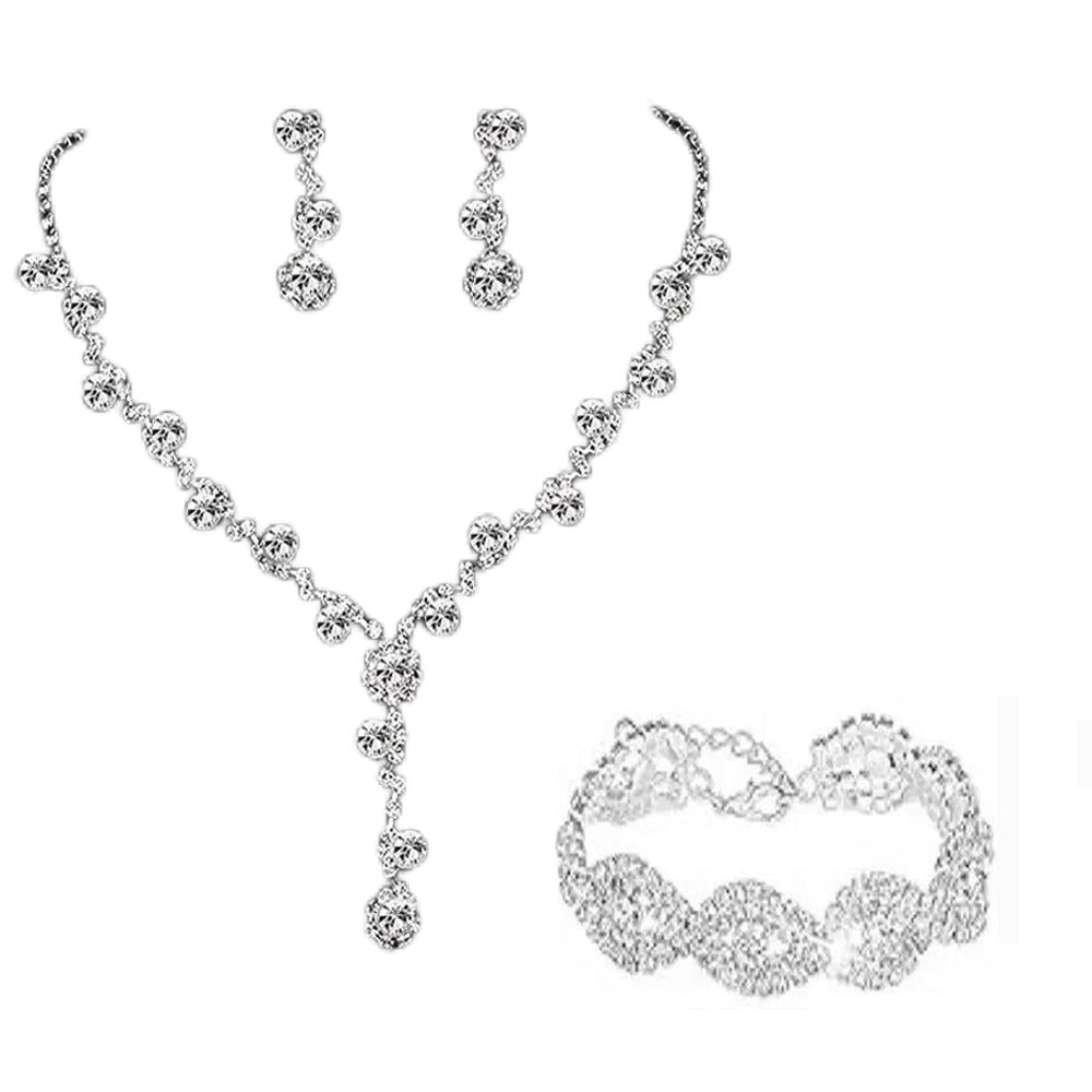 Fashion Pretty Women's Three-piece Sier Bridal Jewelry Set