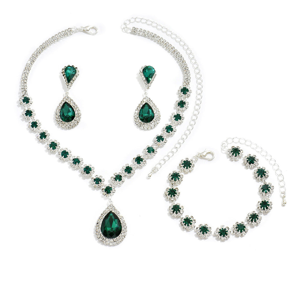 Wedding Bridal Ear Three-piece Full Diamond Jewelry Set
