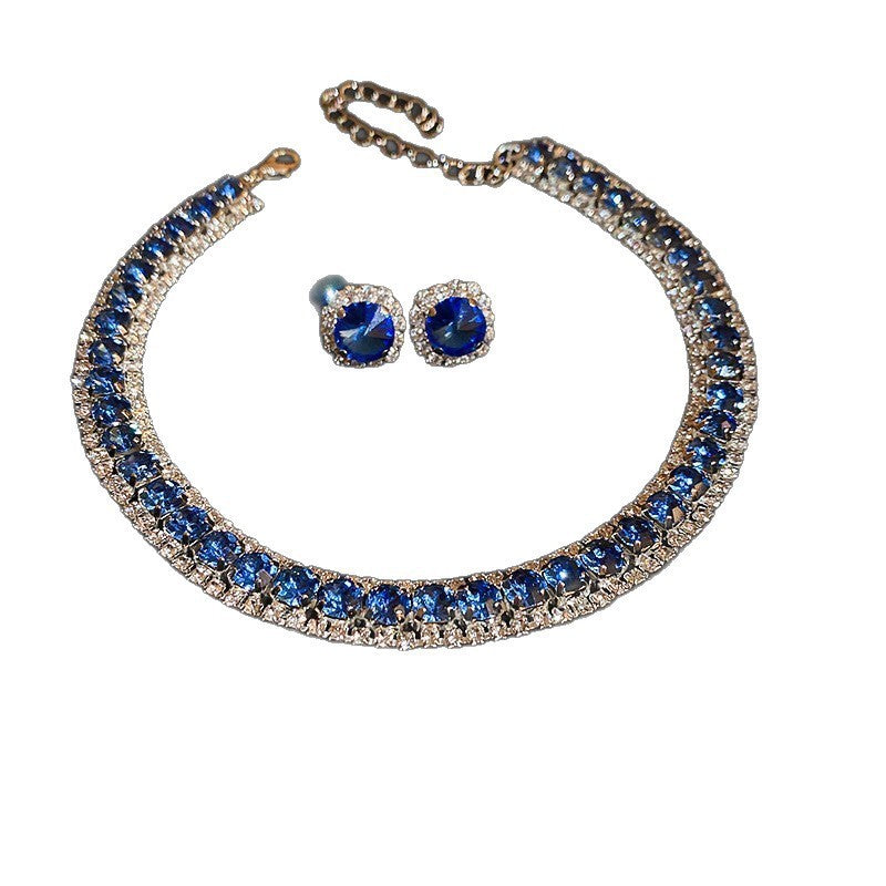 Round Zircon Ear Niche Design Clavicle Chain Graceful Jewelry Set