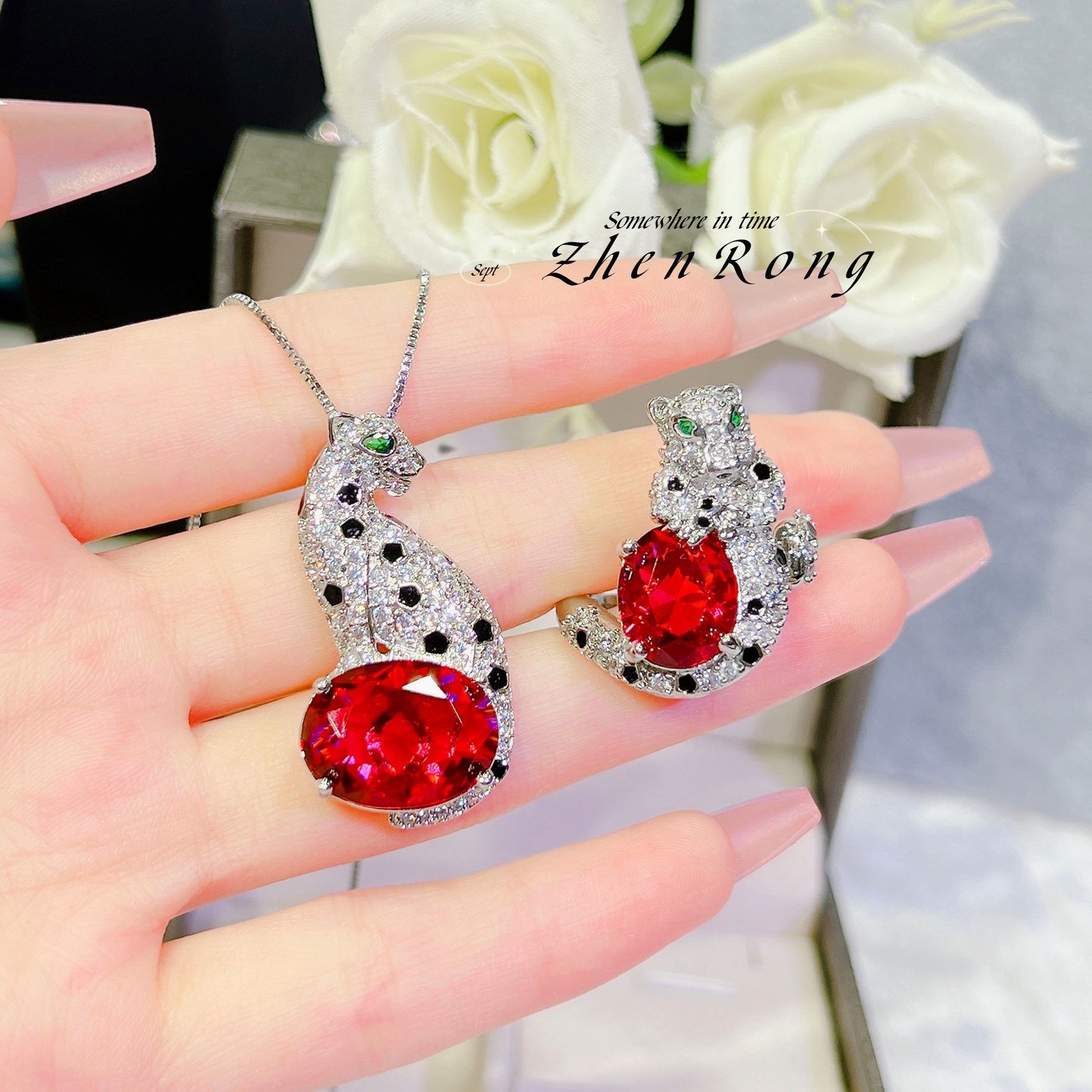 Women's Luxury Fashion Leopard Zircon Elegant Cheetah Colored Jewelry Set